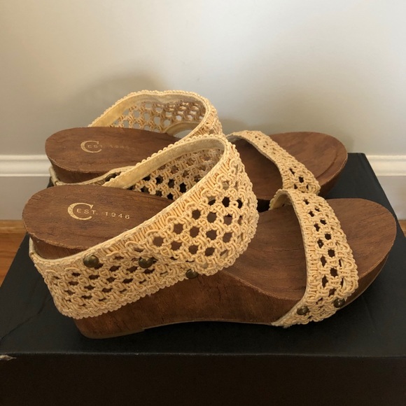 Women’s Wood finished open-toes wedge sandals - Picture 6 of 8